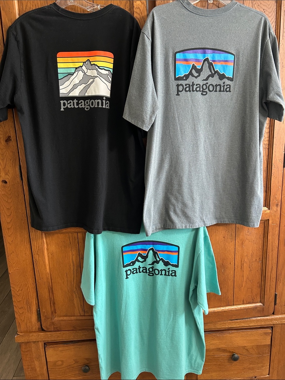 PATAGONIA🏔️Lot of 3 Men’s Short Sleeve Crew Tees — Black, Gray, Teal